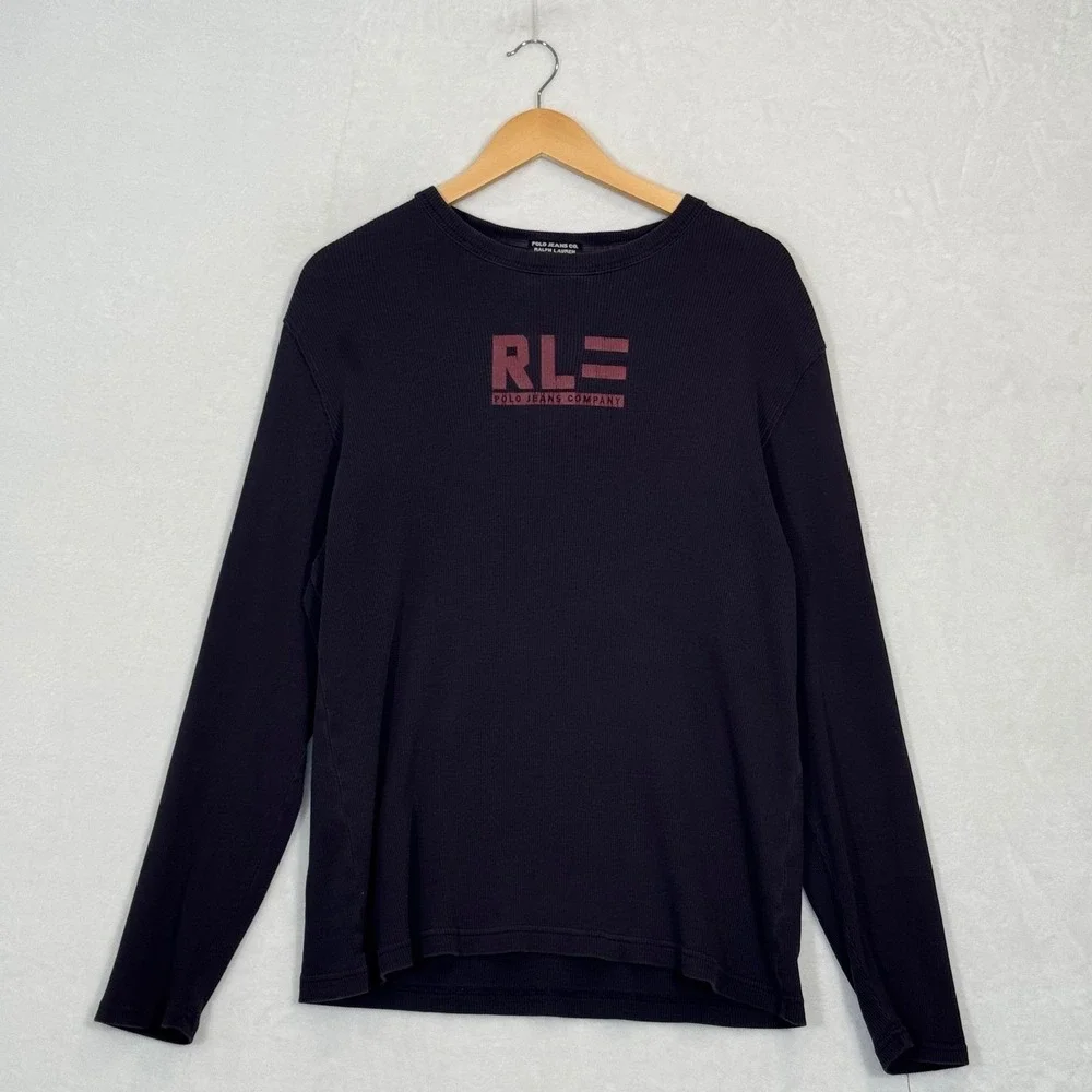 Polo Jeans Co Ralph Lauren Navy Blue Ribbed Long Sleeve Shirt Large